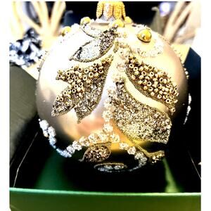 Trimsetter Hand Blown Glass Ornament Poland Embellished Glitter Jeweled Beaded